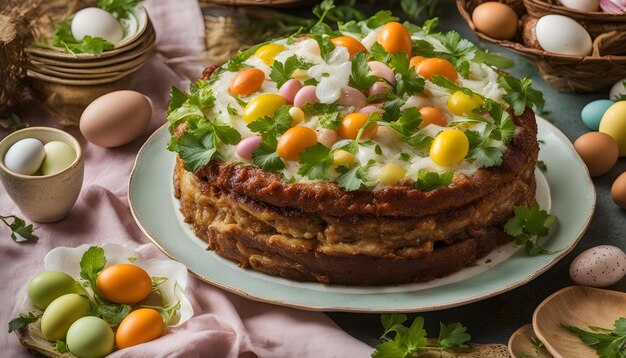 Photo a plate of food with eggs and carrots on it