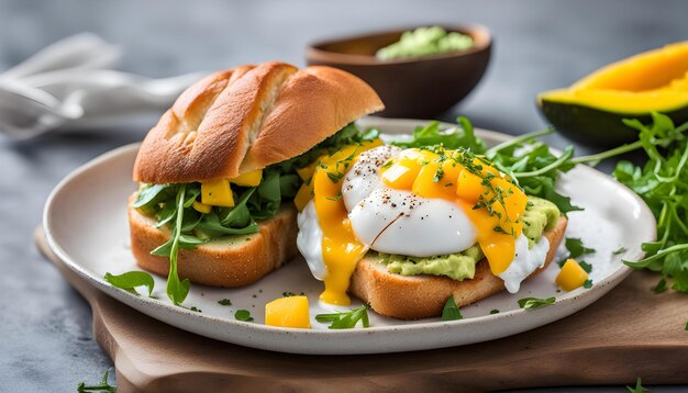 Photo a plate of food with eggs and egg on it