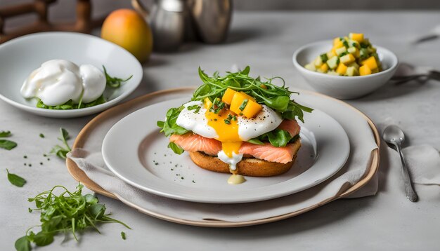 a plate of food with eggs eggs and a sandwich on it