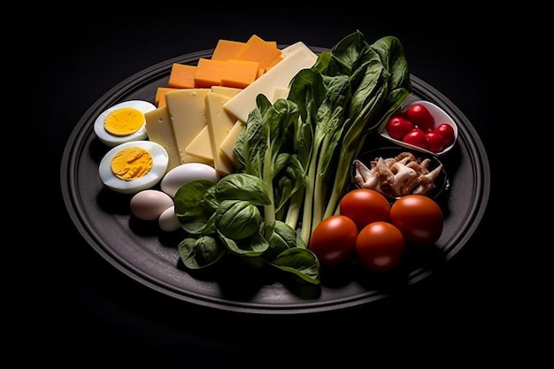 Photo plate of food with eggs vegetables and cheese