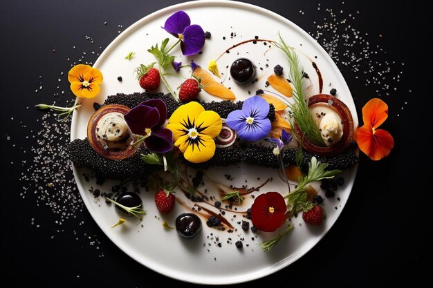 a plate of food with flowers on it