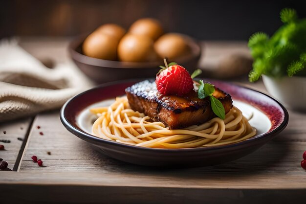 a plate of food with food on it