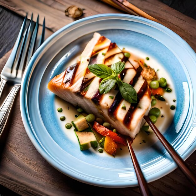 A plate of food with a fork and knife on it