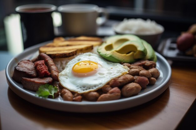 A plate of food with a fried egg on it