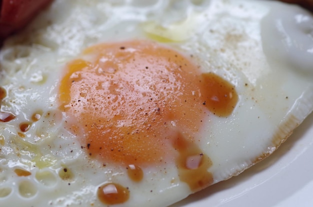 A plate of food with a fried egg on it