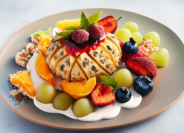 A plate of food with fruit on it