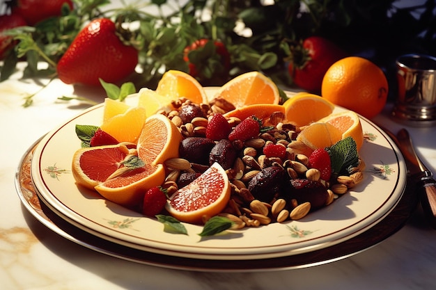 Тарелка с фруктами и овощами
