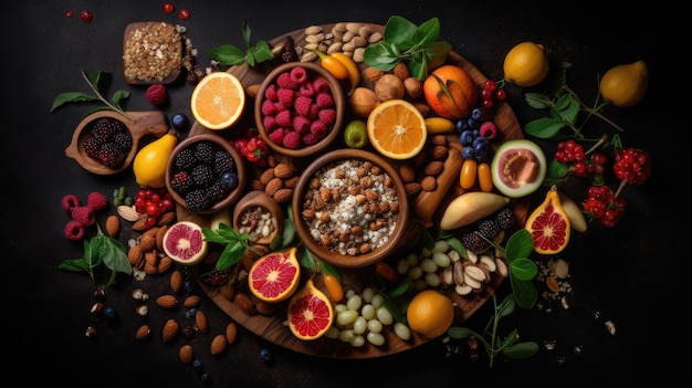 A plate of food with fruits and nuts on it