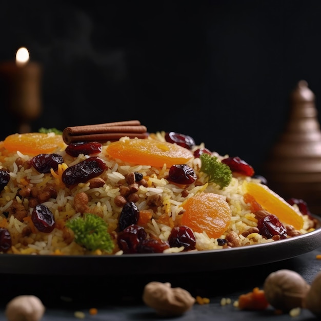 A plate of food with fruits and nuts on it