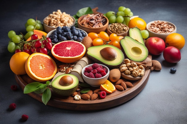 A plate of food with fruits and nuts on it