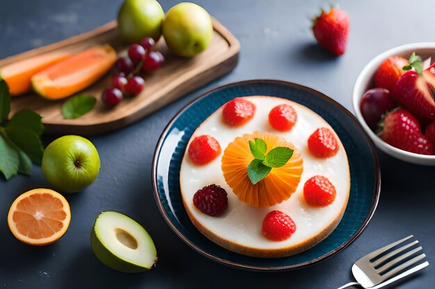 Foto un piatto di cibo con frutta e verdura
