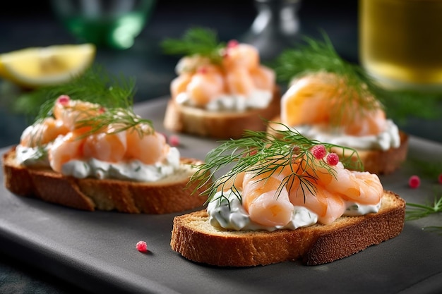 Photo a plate of food with a glass of beer and salmon on it.