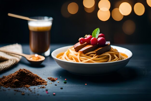 a plate of food with a glass of drink next to it with a glass of beer