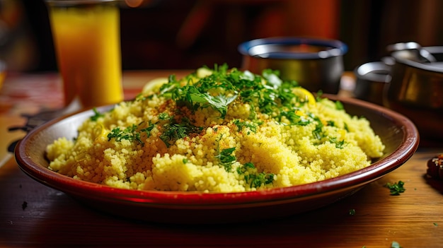 Photo a plate of food with a glass of juice and a glass of juice