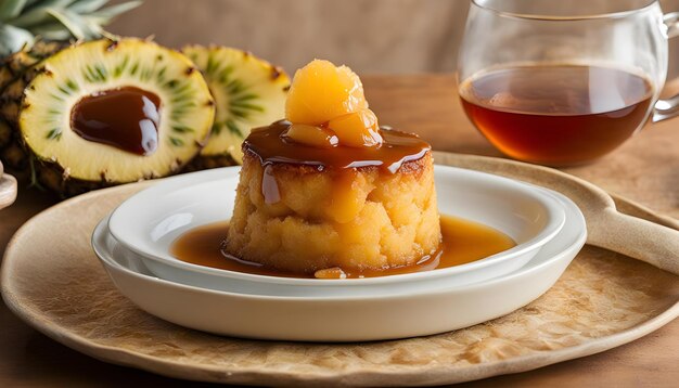 a plate of food with a glass of liquid next to it