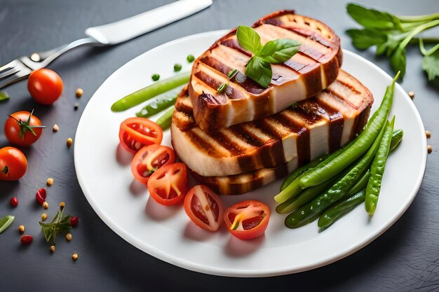 A plate of food with a knife and fork on it