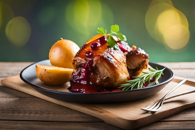 A plate of food with a knife and fork on it