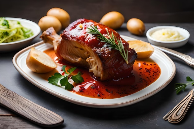 a plate of food with a knife and a knife on it