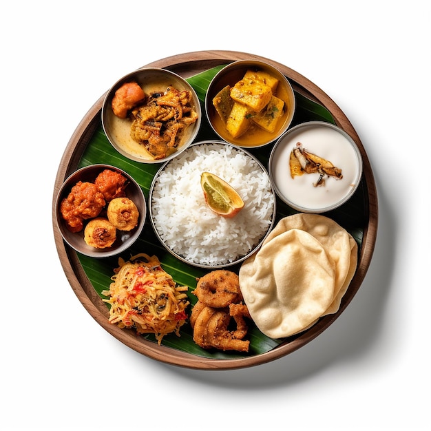 A plate of food with a leaf on it that says " the food is spicy ".