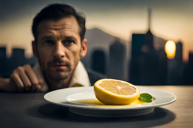 plate of food with a lemon and lemon