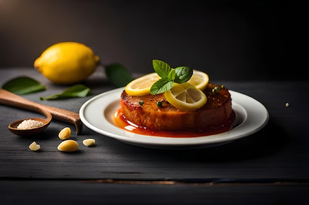 Plate of food with a lemon and lemon