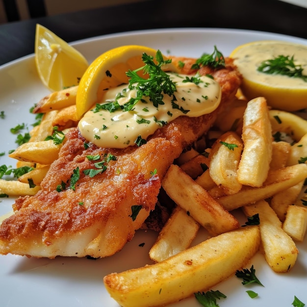 Foto un piatto di cibo con spicchi di limone e un pezzo di pesce