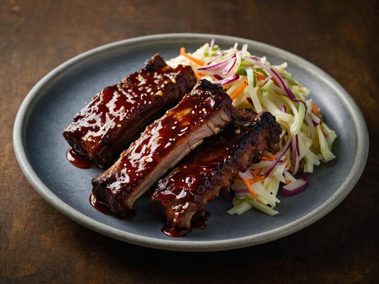 Photo a plate of food with meat and salad on it