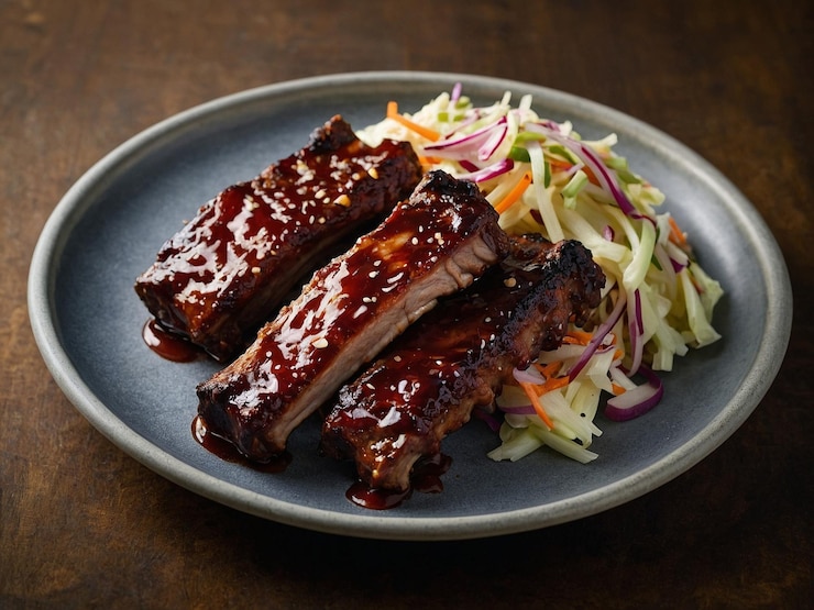 Photo a plate of food with meat and salad on it