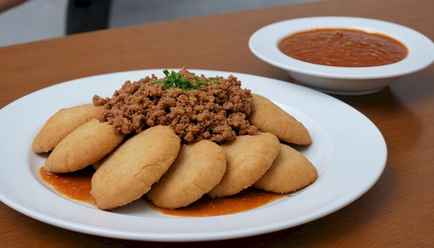 a plate of food with meat and sauce on it