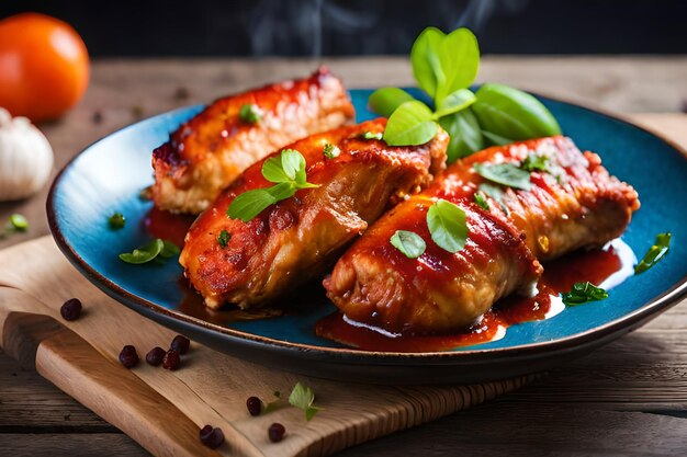 A plate of food with meat and sauce on it