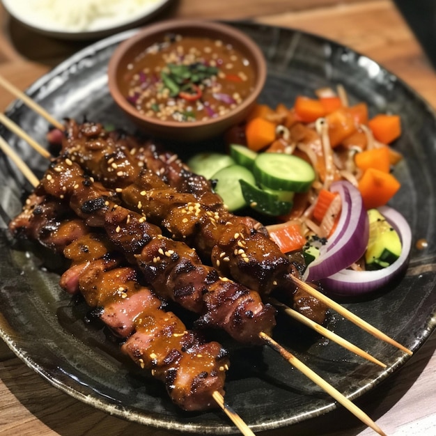 a plate of food with meat and vegetables on it