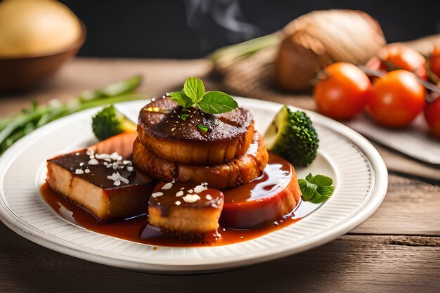 a plate of food with meat and vegetables on it