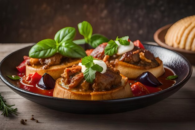 a plate of food with meat and vegetables on it