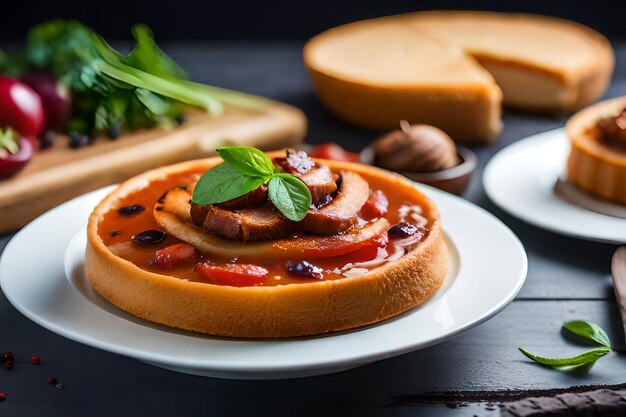 a plate of food with mushrooms and basil on it