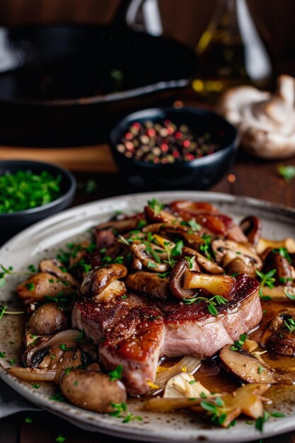 Photo a plate of food with mushrooms mushrooms and mushrooms