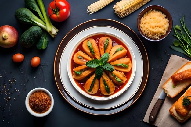 тарелка с лапшей и овощами