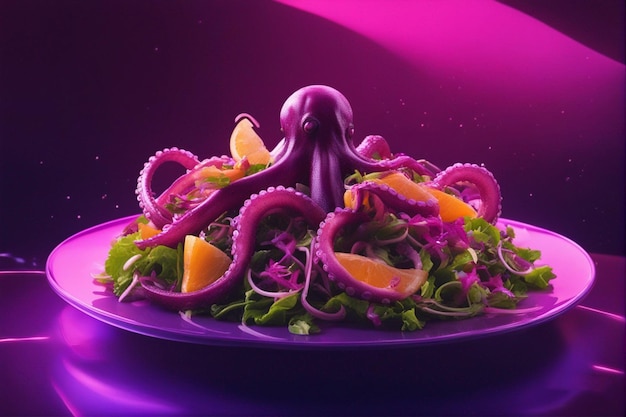 a plate of food with octopus on it