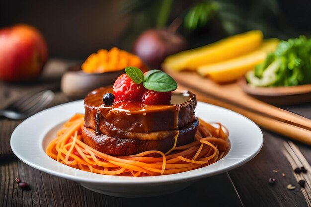 A plate of food with a pancake on it