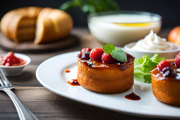 Foto un piatto di cibo con una pasticceria sopra