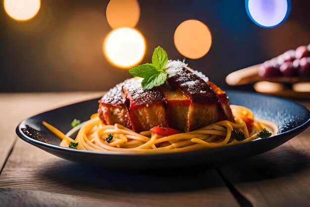 a plate of food with a person holding a knife and a plate of food that says " food ".