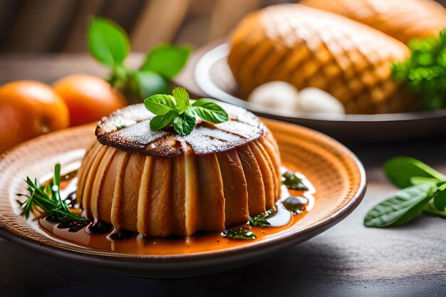 a plate of food with a picture of a food on it