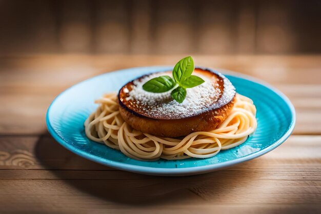 その上にパンとパンを1つ持った食料の皿