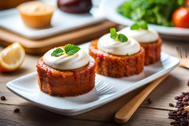 ケーキがのった食べ物の皿