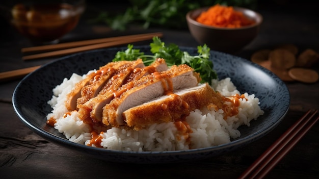 A plate of food with a piece of chicken on it