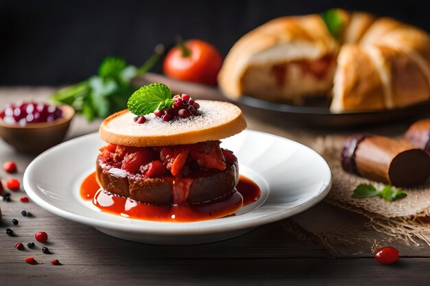 Photo a plate of food with a piece of food on it