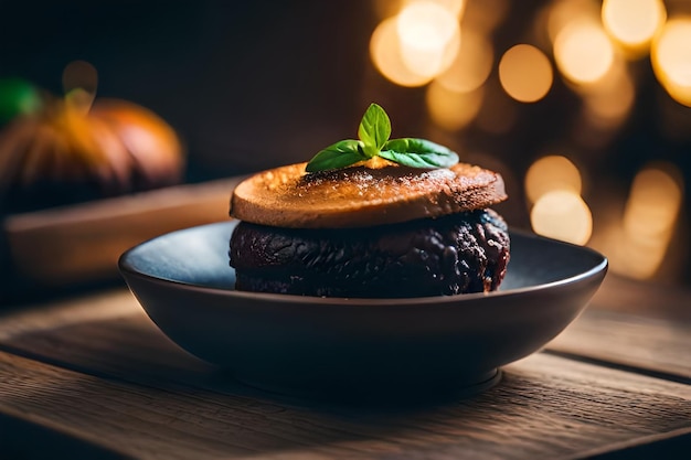 Photo a plate of food with a piece of meat on it