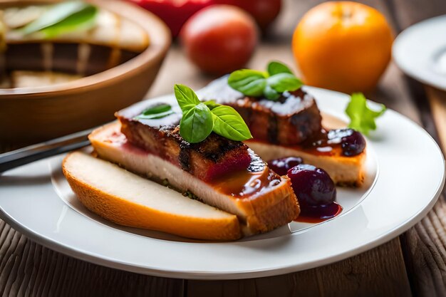 a plate of food with a piece of meat on it