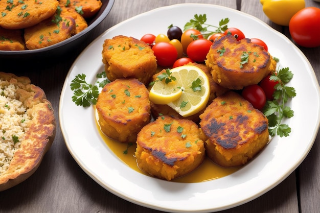 A plate of food with a plate of carrots on it