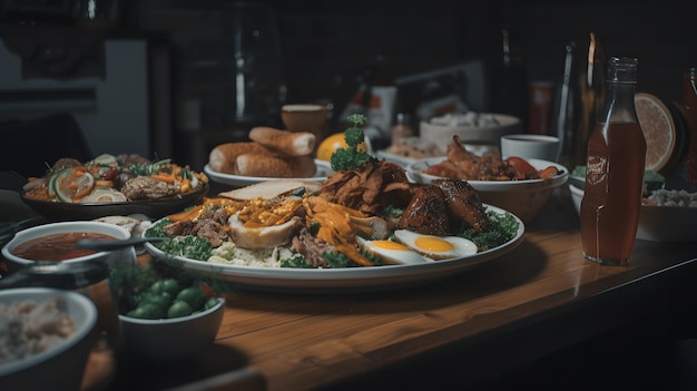 その上に食べ物のプレートが付いた食べ物のプレート