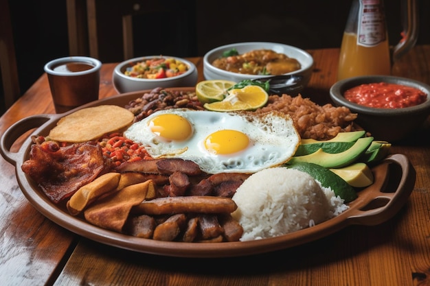 その上に食べ物のプレートが付いた食べ物のプレート